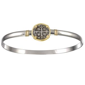 Ss 4mm Treasure Coin Bracelet W/14ky Frame, Prongs & Wraps 6.5 Inch - C42CTC65