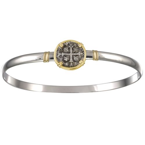 Ss 4mm Treasure Coin Bracelet W/14ky Frame, Prongs & Wraps 7.5 Inch - C42CTC75