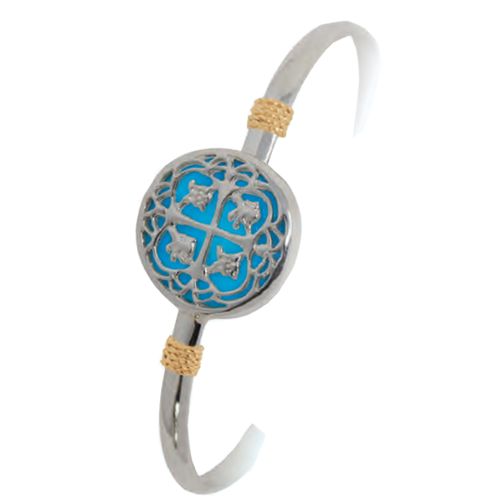 Ss 4mm Treasure Coin Larimar Bracelet W/14ky Wraps 8.0 Inch - C4TCL80