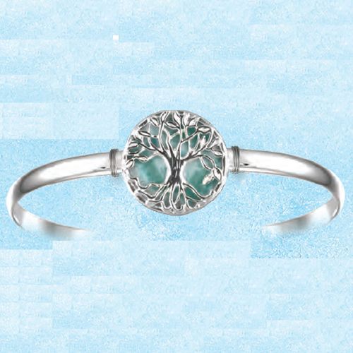 Ss 4mm Tree Of Life Larimar Bracelet W/ss Wraps 8.0 Inch - S4TLL80