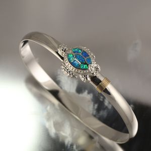 Ss 4mm Turtle Bracelet W/ Imi Opal Inlay & 14ky Wraps 6.0 Inch - C4OPTUR60