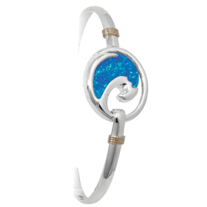 Ss 4mm Wave W/imi Opal Bracelet & 14ky Wraps 6.5 Inch - C4WVOP65