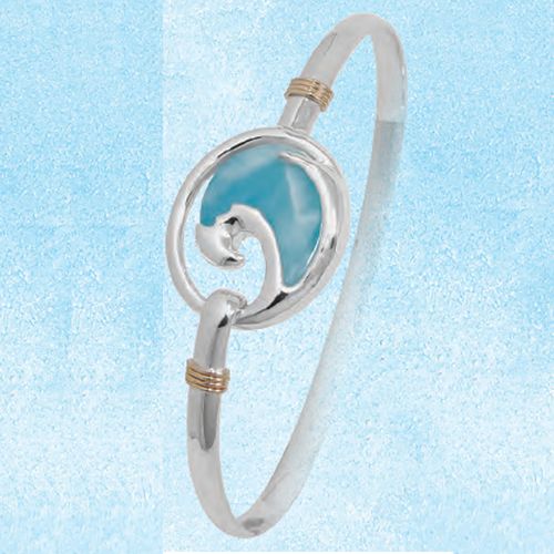 Ss 4mm Wave W/larimar Stones Bracelet & 14ky Wraps 7.0 Inch - C4WVL70