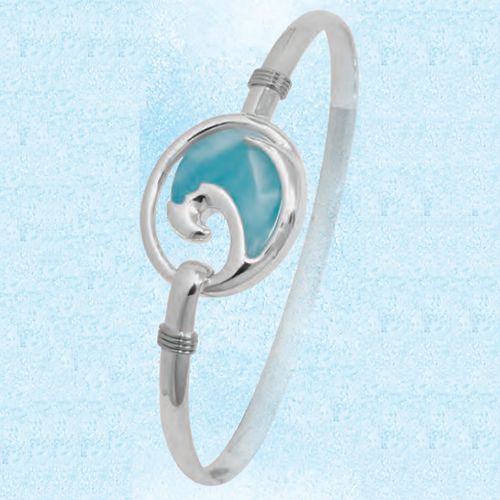 Ss 4mm Wave W/larimar Stones Bracelet & Ss Wraps 7.0 Inch - S4WVL70
