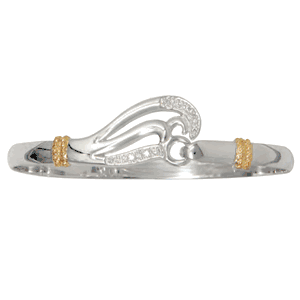 Ss 5mm Double Wave Bracelet W/14ky Wraps & Diamonds 7.0 Inch - C5DWD70