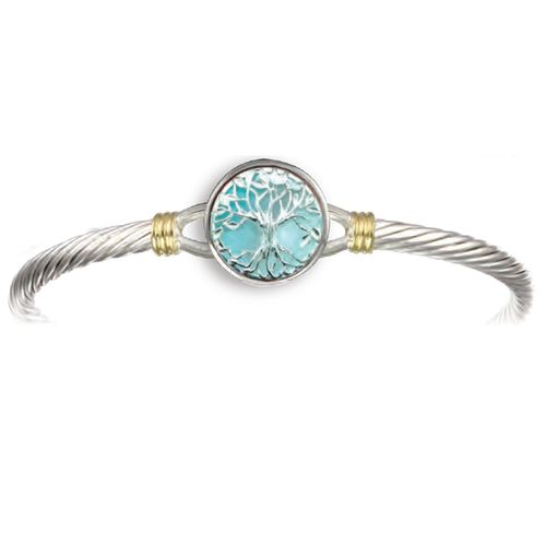 Ss 5mm Tree Of Life Larimar Cable Bracelet W/14ky Wraps 6.0 Inch - CBLC5TLL60