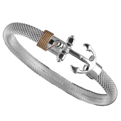 Ss 6mm Anchor Hook Mesh Bracelet W/14ky Wraps 6.5 Inch - C6MEANC65
