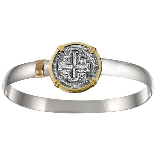 Ss 6mm Atocha Treasure Coin Bracelet W/14ky Frame, Prongs & Wrap 7.5 Inch - TC2CAT1C675