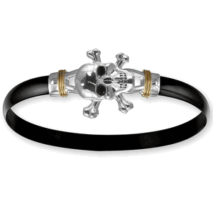 6mm Black Titanium Bar With Sterling Silver Enamel Pirate And 14ky Gold Wraps 9.0 Inch - C6PIRBT90