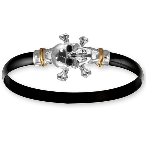 6mm Black Titanium Bar With Sterling Silver Enamel Pirate And 14ky Gold Wraps 9.0 Inch - C6PIRBT90
