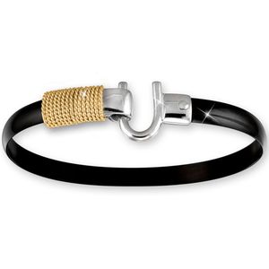 Black Titanium Bracelet - Sterling Silver Hook 14K Gold Wrap 6mm 9.0 Inch