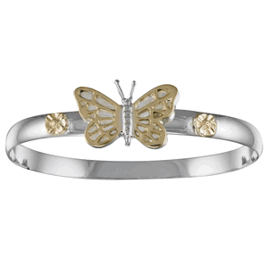 Ss 6mm Butterfly White Bracelet W/14ky Wings And Wrap 7.0 Inch - TT6BFW70