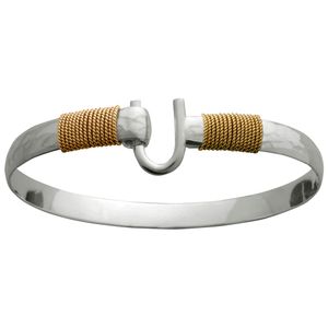 Ss 6mm Hook Hammered Bracelet W/14ky Double Wrap 7.0 Inch - C62CWHAM70