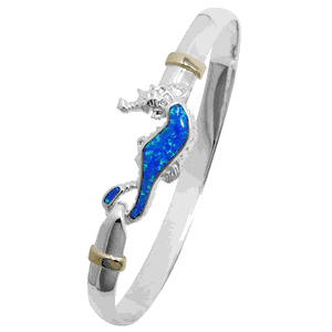 Ss 6mm Opal Inlay Seahorse Bracelet W/14ky Wraps 7.0 Inch - C6OPSH70