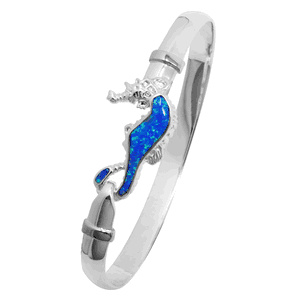 Ss 6mm Opal Inlay Seahorse Bracelet W/ss Wraps 7.0 Inch - S6OPSH70