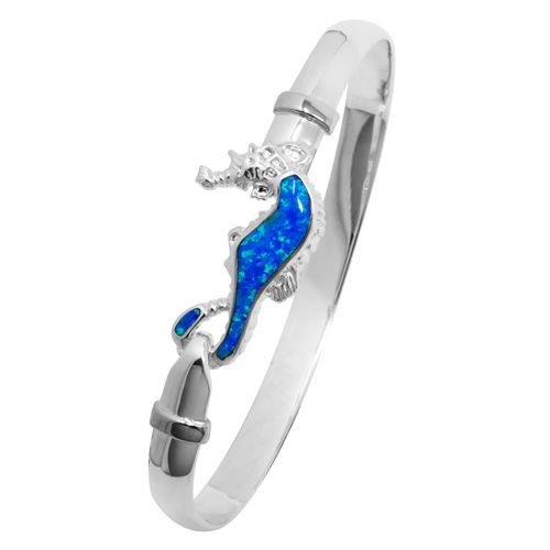 Ss 6mm Opal Inlay Seahorse Bracelet W/ss Wraps 7.0 Inch - S6OPSH70