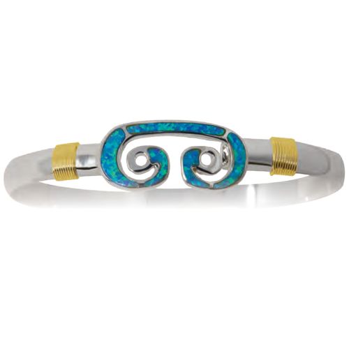 Ss 6mm Petroglyph Bracelet W/created Opal Inlay & 14ky Wraps 7.5 Inch - C6OPPET75