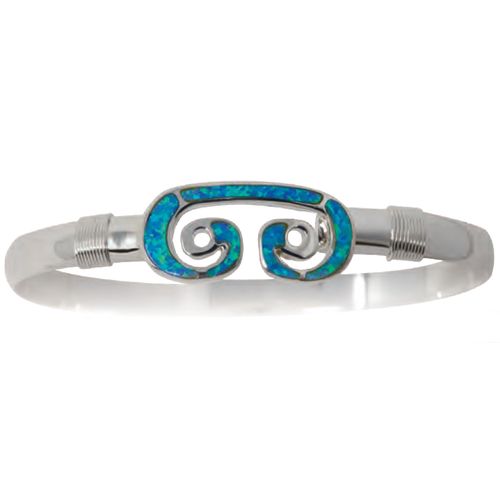 Ss 6mm Petroglyph Bracelet W/created Opal Inlay & Ss Wraps 7.5 Inch - S6OPPET75