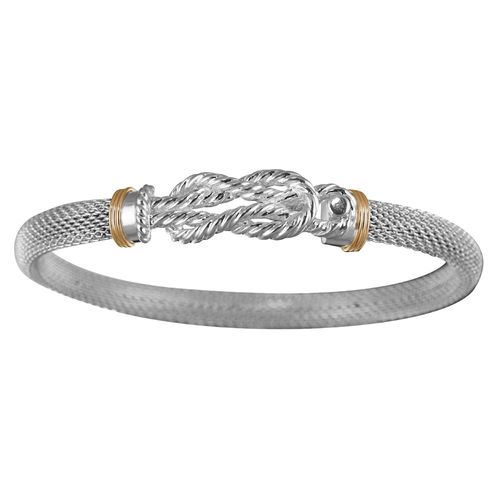 Ss 6mm Sailors Knot Mesh Bracelet W/14ky Wraps 6.5 Inch - C6MESK65