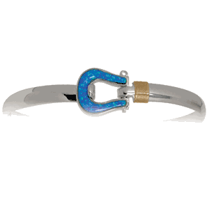 Ss 6mm Shackel Bracelet W/imi Opal Inlay & 14ky Wraps 7.5 Inch - C6OPSHA75