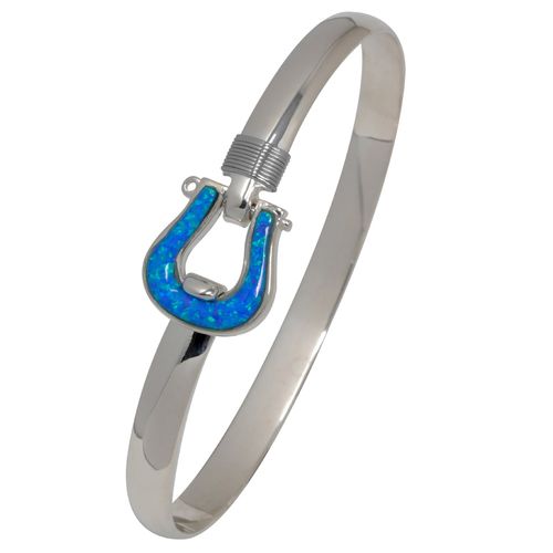 Ss 6mm Shackel Bracelet W/imi Opal Inlay & Ss Wraps 7.5 Inch - S6OPSHA75