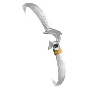 Ss 6mm Silver Dolphin Hammered Bracelet W/14ky Wrap 7.5 Inch - C6DOLHAM75