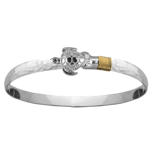 Ss 6mm Silver Turtle Hammered Bracelet W/14ky Wrap 7.0 Inch - C6TURHAM70