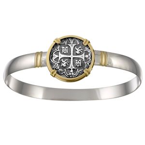 Ss 6mm Treasure Coin Bracelet W/14ky Frame, Prongs & Wrap 7.0 Inch - C62CTC70