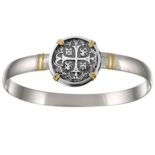 Ss 6mm Treasure Coin Bracelet W/14ky Prongs & Wraps 6.5 Inch - TT6TC65