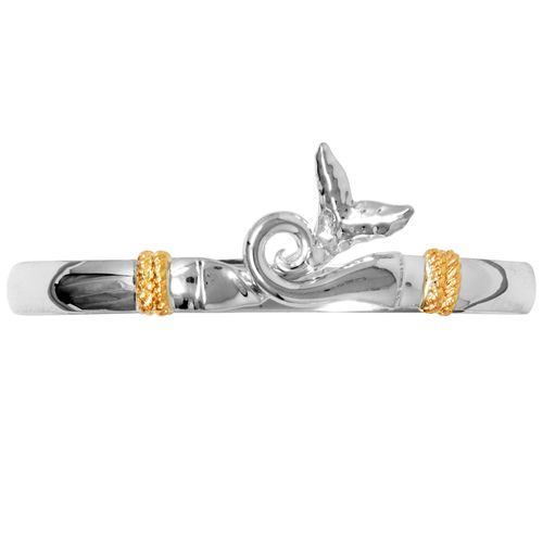 Ss 6mm Whale Tail Wave Bracelet W/plain Bar & 14ky Wraps 6.0 Inch - C6WTWH260