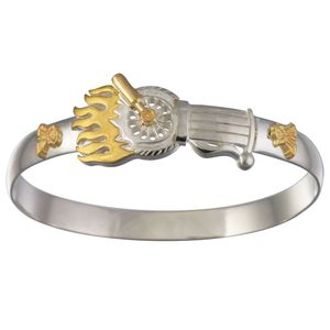 Ss 8mm Biker Hook Bracelet W/14k Forks, Flames & Wraps 7.5 Inch - BH2C875