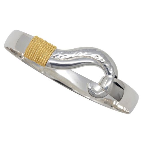 Ss 8mm Long Wave  Bracelet W/14ky Wraps 8.0 Inch - C8LW80