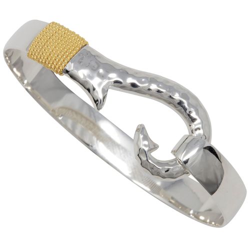 Ss 8mm Paua Hook Hammered Bracelet W/14ky Wraps 8.0 Inch - C8PHH80