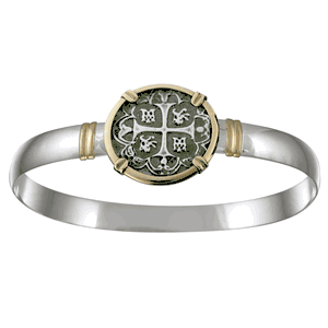 Ss 8mm Treasure Coin Bracelet W/14ky Frame, Prongs & Wraps 7.0 Inch - C82CTC70