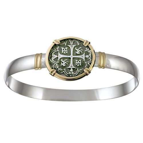 Ss 8mm Treasure Coin Bracelet W/14ky Frame, Prongs & Wraps 8.0 Inch - C82CTC80