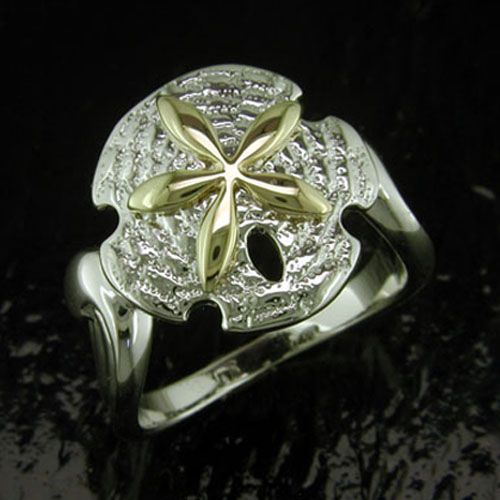 SS And 14K Sand Dollar Ring 9/24 - SD-SGR309-7