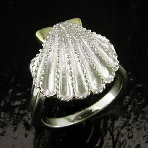 SS And 14K Scallop Shell Ring 9/24 - SD-SGR310-7