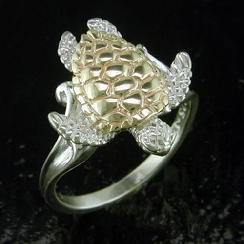 SS And 14K Sea Turtle Ring 9/24 - SD-SGR627-7