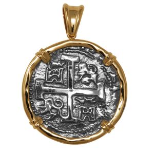 Ss Atocha Replica Coin Pendant W/14ky Frame, Prongs And Bail 34mm - TC2CPATOCT10