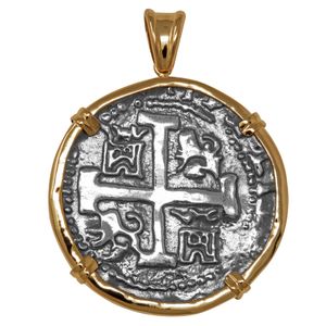 Ss Atocha Replica Coin Pendant W/14ky Frame, Prongs & Bail 40mm - TC2CPATOCT12