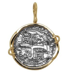 Ss Atocha Replica Coin Pendant W/14ky Frame, Swords & Bail 34mm - TC2CSWPATOCT10