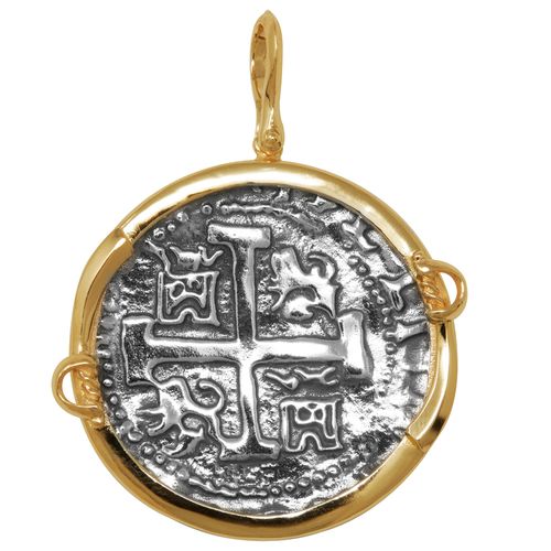 Ss Atocha Replica Coin Pendant W/14ky Frame, Swords & Bail 40mm - TC2CSWPATOCT12