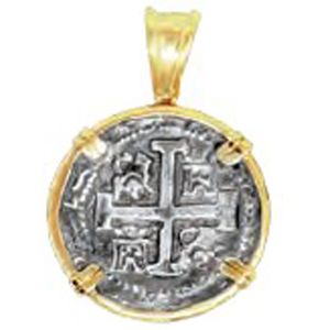 Ss Atocha Replica Coins Pendant W/14ky Frame, Prongs And Bail - TC2CPATOCT1