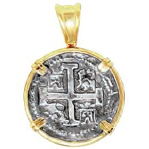 Ss Atocha Replica Coins Pendant W/14ky Frame, Prongs And Bail - TC2CPATOCT2