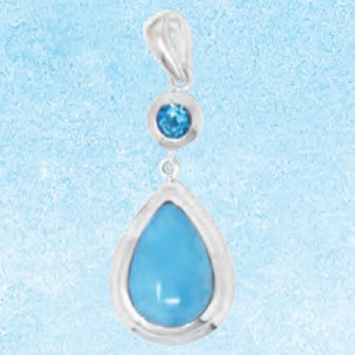 Ss Mar Azul Pear Shaped Larimar Pendant W/blue Topaz - MAL150SP