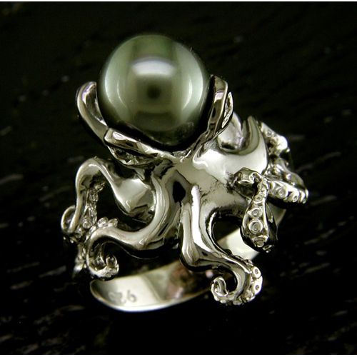 SS Octopus Ring 9/24 with 8.00MM Tahitian Pearl - SD-SGR660-7