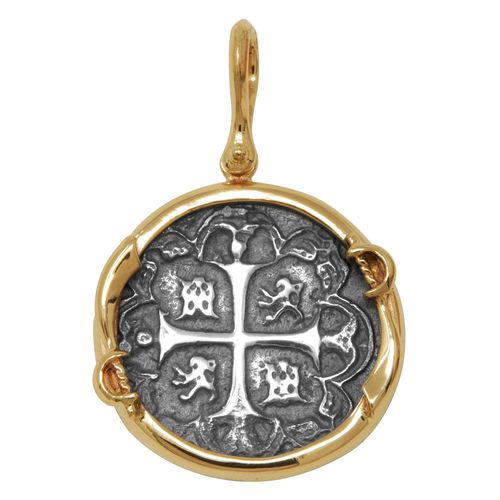 Ss Spanish Replica Treasure Coin Pendant W/14ky Frame, Swords & Bail 24mm - TC2CPSPCTSW4A