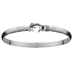 Ss/ss 4mm Dolphin  Hammered Hook Bracelet 6.5 Inch - S4DOLHAM65