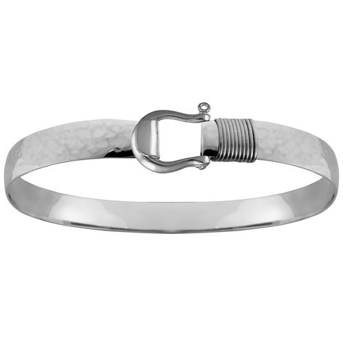 Sterling Silver 8mm Hammered Shackle Bracelet Sterling Silver Wrap 6.5 Inch - S8HAMSHA65