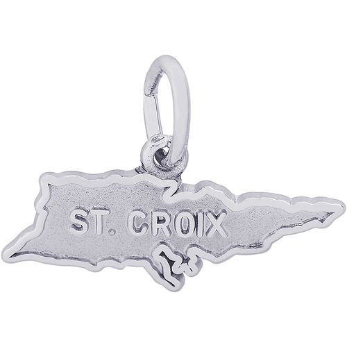 St. Croix Map With Border Charm - 14K White Gold